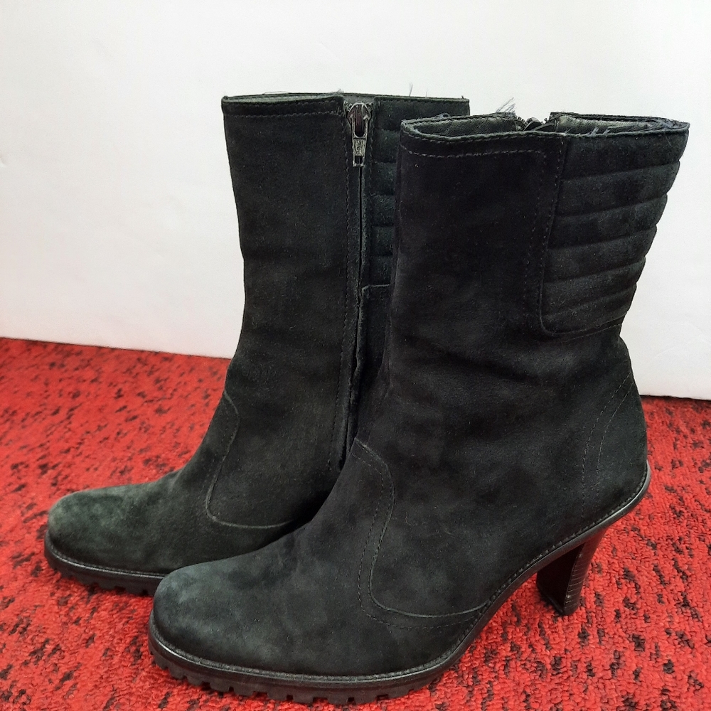 Gianni Bini Women's Heeled Boots Black Suede Leather Side Zip Size 8M